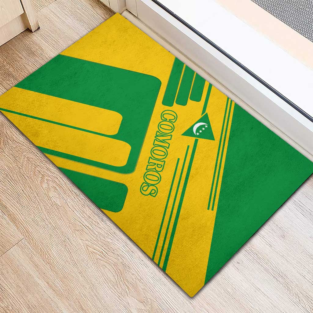 Comoros Flag Rubber Doormat - Green and Yellow Design and National Emblem