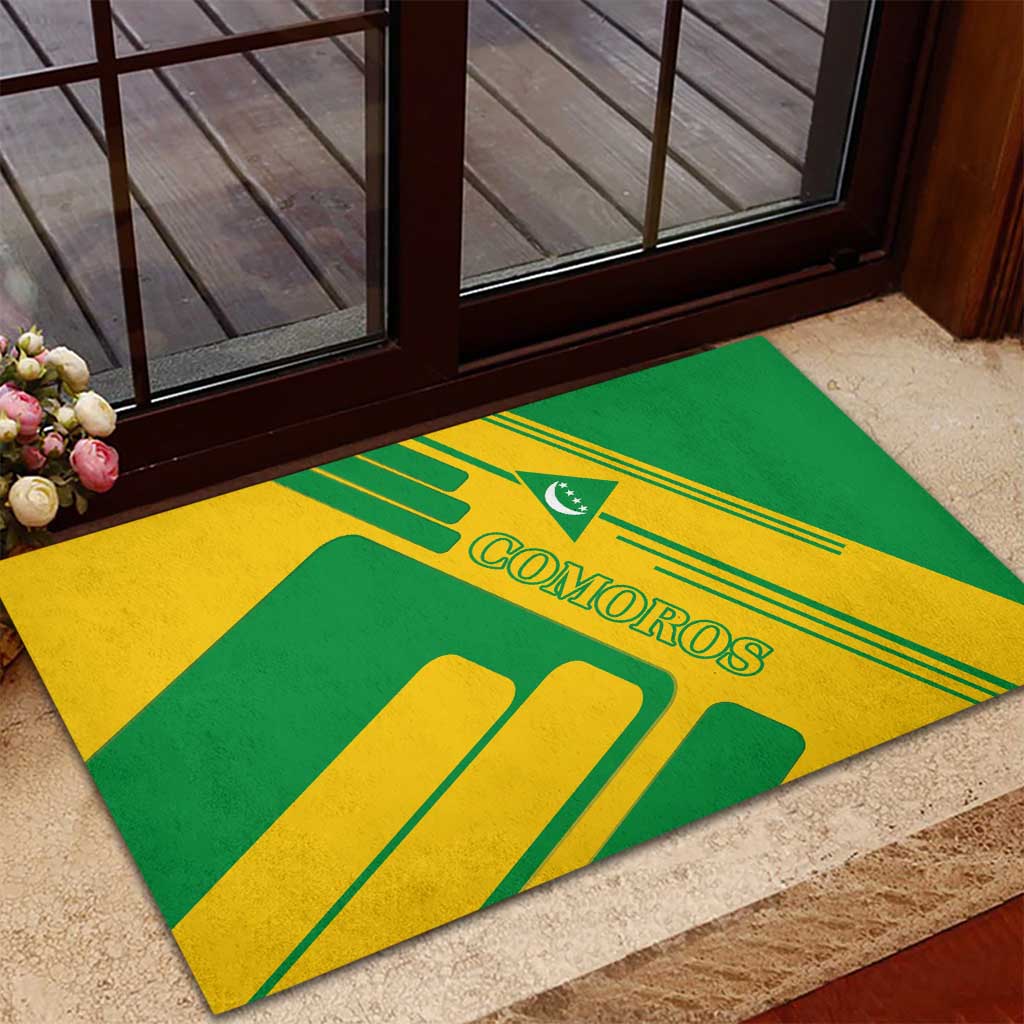 Comoros Flag Rubber Doormat - Green and Yellow Design and National Emblem