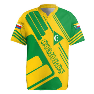 Comoros Flag Rugby Jersey - Green and Yellow Design and National Emblem