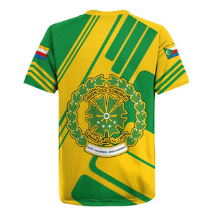 Comoros Flag Rugby Jersey - Green and Yellow Design and National Emblem