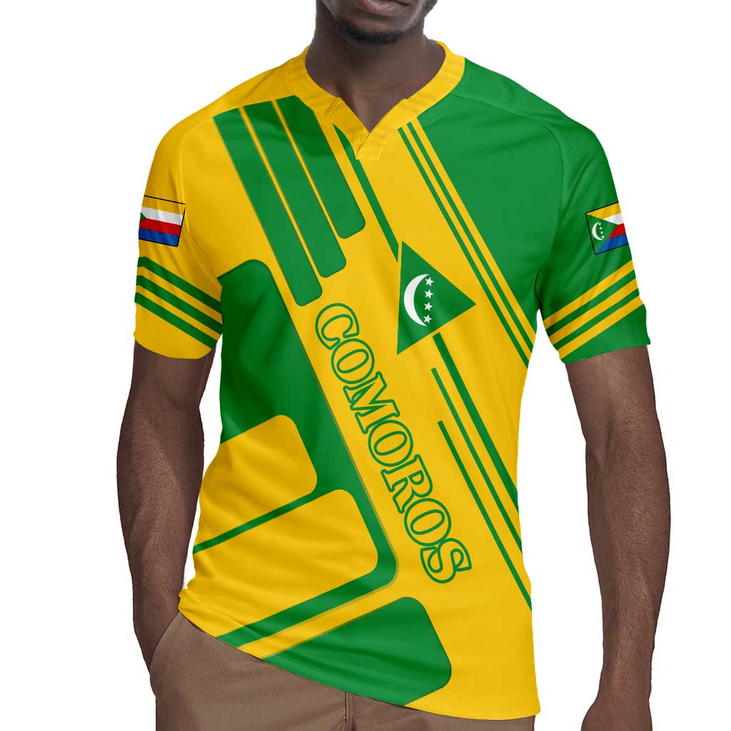 Comoros Flag Rugby Jersey - Green and Yellow Design and National Emblem