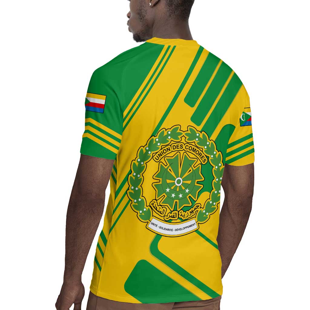 Comoros Flag Rugby Jersey - Green and Yellow Design and National Emblem