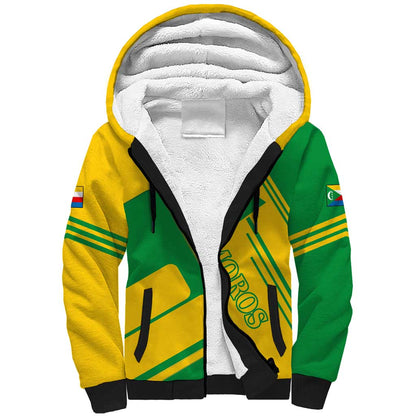 Comoros Flag Sherpa Hoodie - Green and Yellow Design and National Emblem