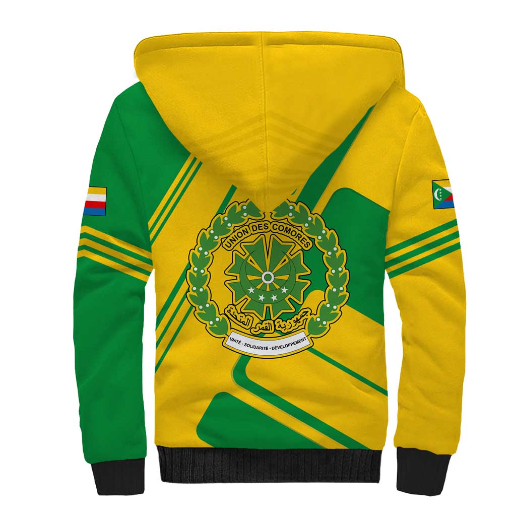 Comoros Flag Sherpa Hoodie - Green and Yellow Design and National Emblem