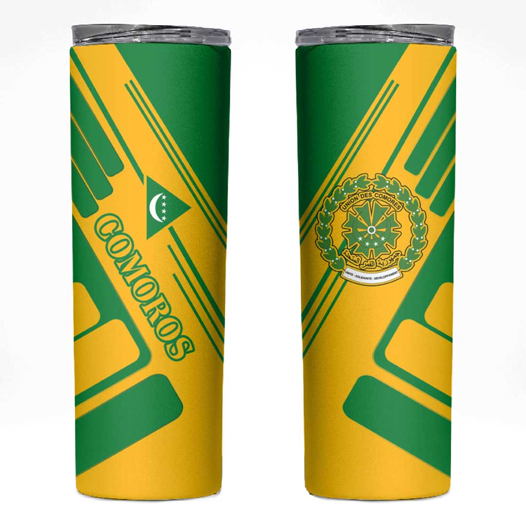 Comoros Flag Skinny Tumbler - Green and Yellow Design and National Emblem
