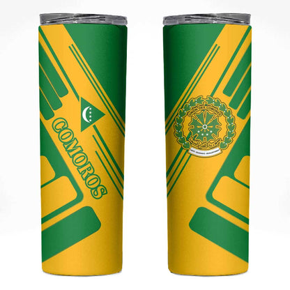 Comoros Flag Skinny Tumbler - Green and Yellow Design and National Emblem
