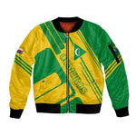 Comoros Flag Sleeve Zip Bomber Jacket - Green and Yellow Design and National Emblem