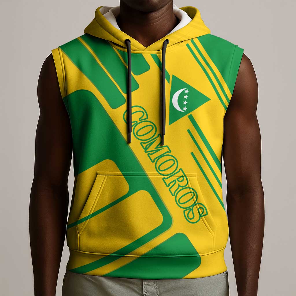 Comoros Flag Sleeveless Hoodie - Green and Yellow Design and National Emblem - African Pride