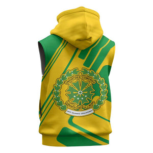 Comoros Flag Sleeveless Zip Hoodie - Green and Yellow Design and National Emblem - African Pride