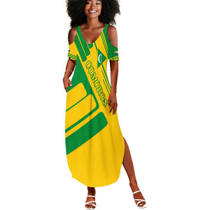 Comoros Flag Summer Maxi Dress - Green and Yellow Design and National Emblem