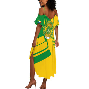 Comoros Flag Summer Maxi Dress - Green and Yellow Design and National Emblem