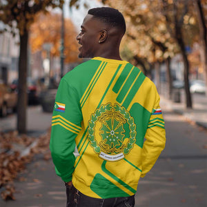 Comoros Flag Sweatshirt - Green and Yellow Design and National Emblem