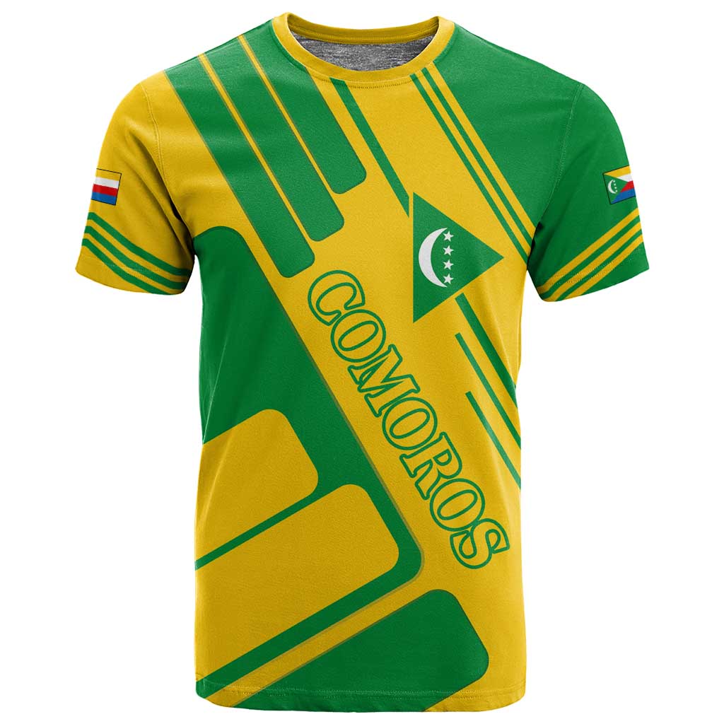 Comoros Flag T shirt - Green and Yellow Design and National Emblem