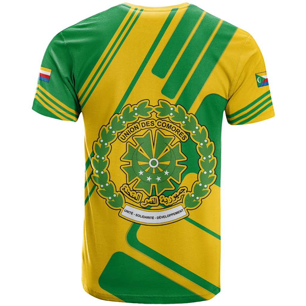 Comoros Flag T shirt - Green and Yellow Design and National Emblem
