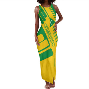 Comoros Flag Tank Maxi Dress - Green and Yellow Design and National Emblem