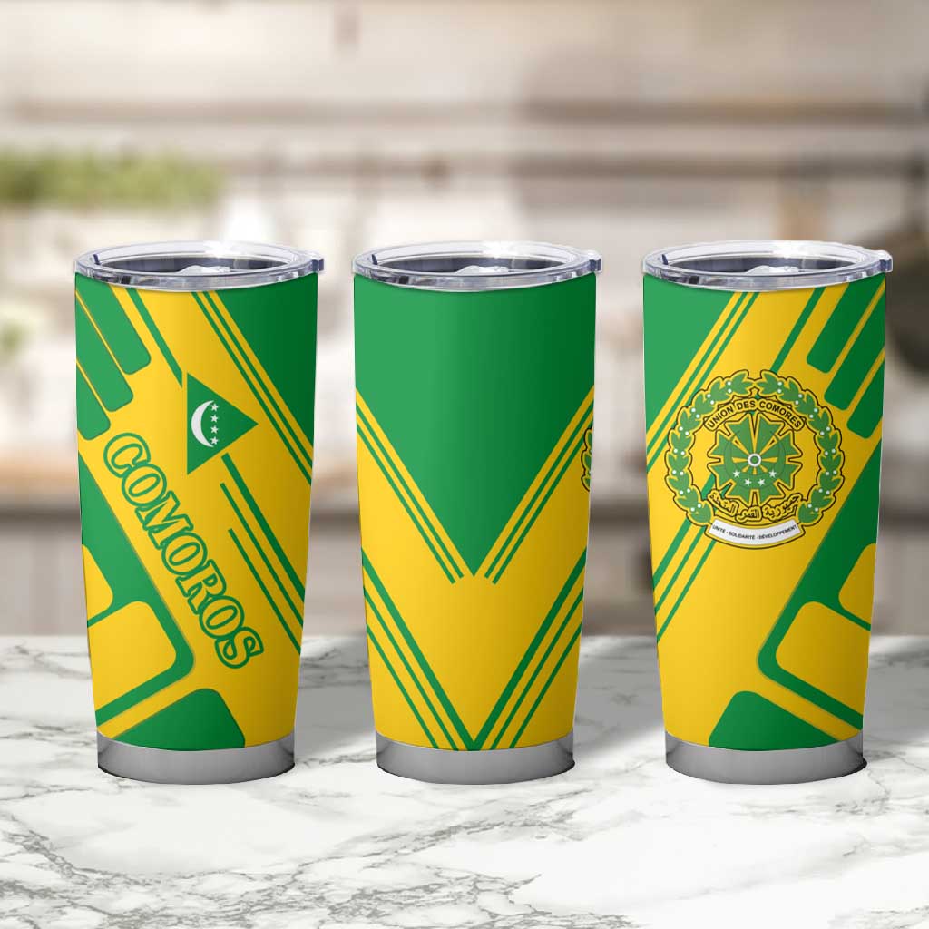 Comoros Flag Tumbler Cup - Green and Yellow Design and National Emblem
