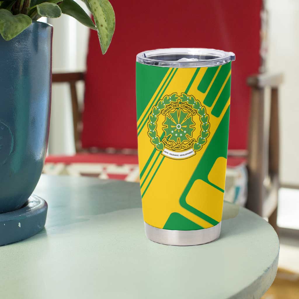 Comoros Flag Tumbler Cup - Green and Yellow Design and National Emblem