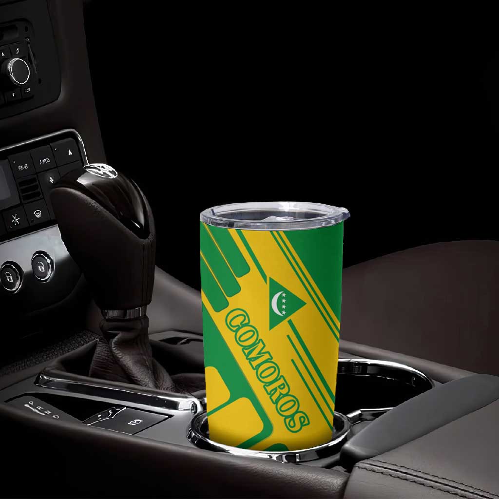 Comoros Flag Tumbler Cup - Green and Yellow Design and National Emblem