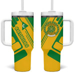 Comoros Flag Tumbler With Handle - Green and Yellow Design and National Emblem