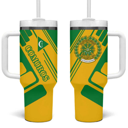 Comoros Flag Tumbler With Handle - Green and Yellow Design and National Emblem