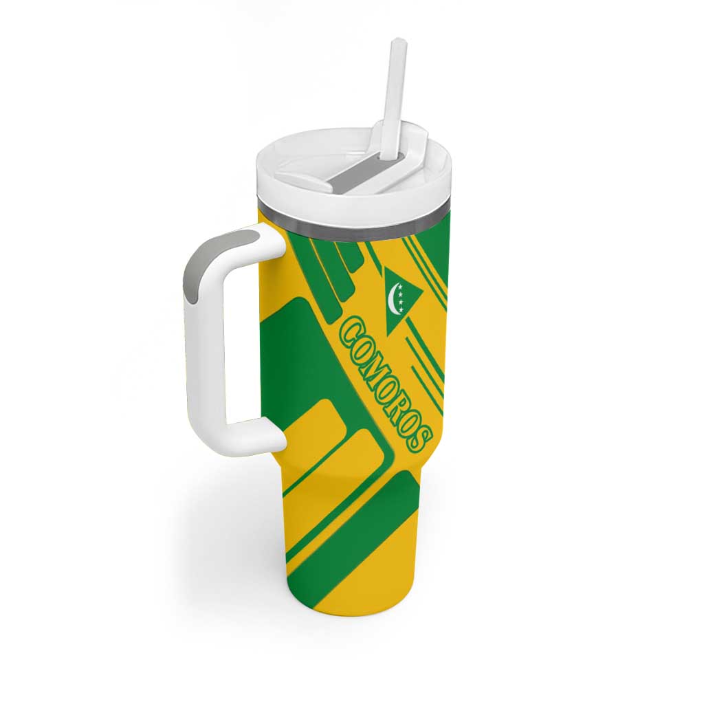 Comoros Flag Tumbler With Handle - Green and Yellow Design and National Emblem