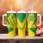 Comoros Flag Tumbler With Handle - Green and Yellow Design and National Emblem