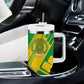 Comoros Flag Tumbler With Handle - Green and Yellow Design and National Emblem