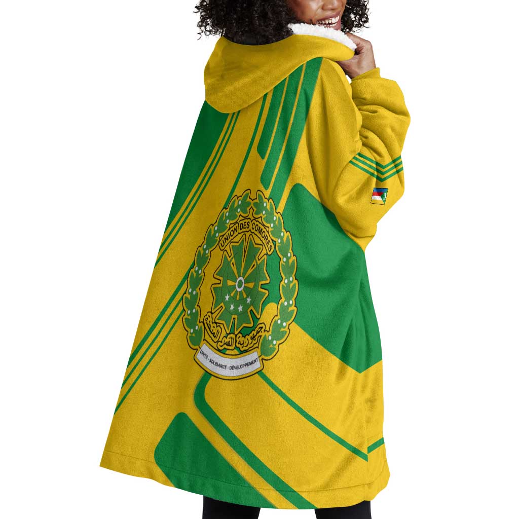 Comoros Flag Wearable Blanket Hoodie - Green and Yellow Design and National Emblem