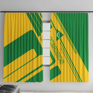 Comoros Flag Window Curtain - Green and Yellow Design and National Emblem