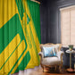 Comoros Flag Window Curtain - Green and Yellow Design and National Emblem