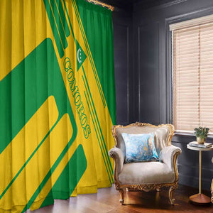 Comoros Flag Window Curtain - Green and Yellow Design and National Emblem