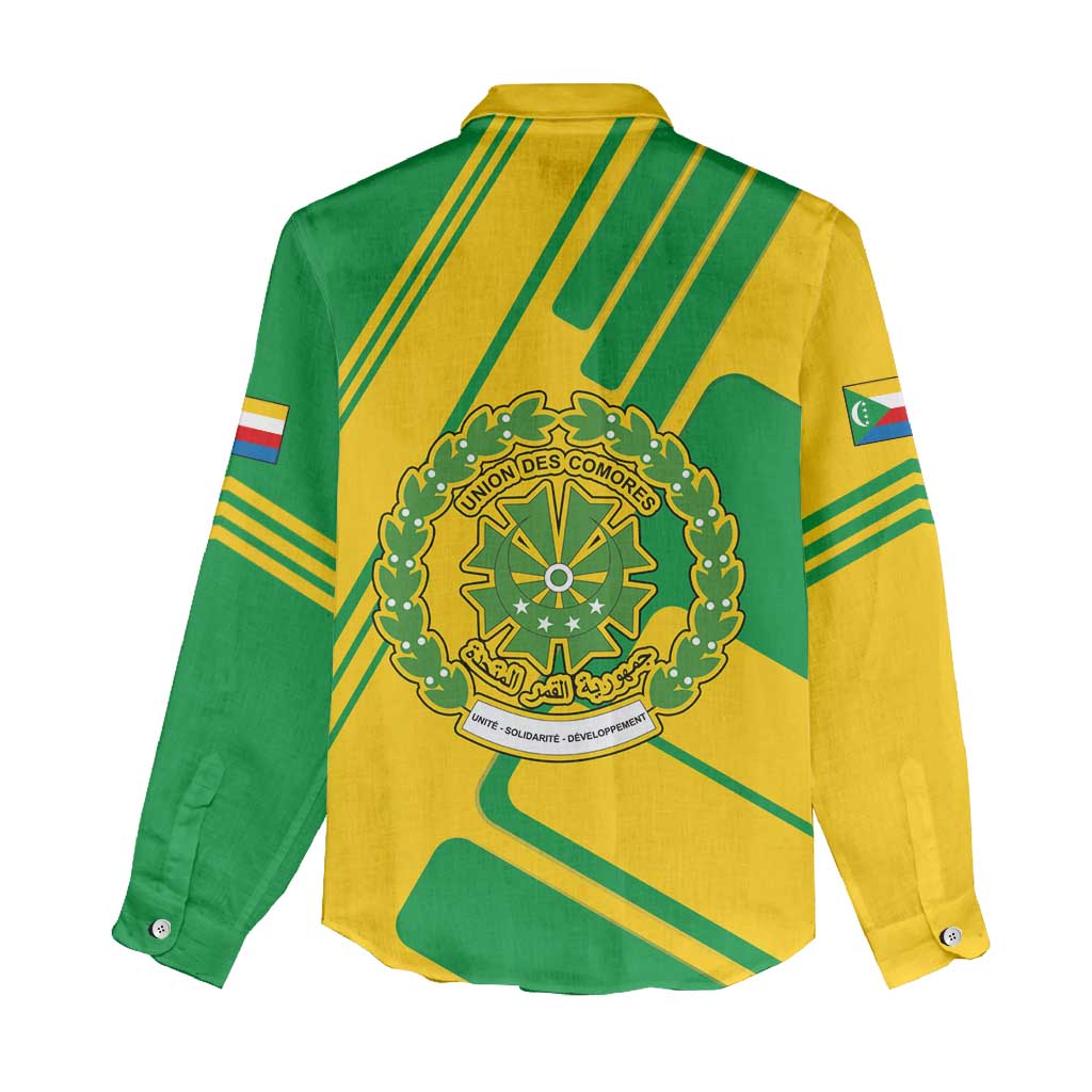 Comoros Flag Women Casual Shirt - Green and Yellow Design and National Emblem