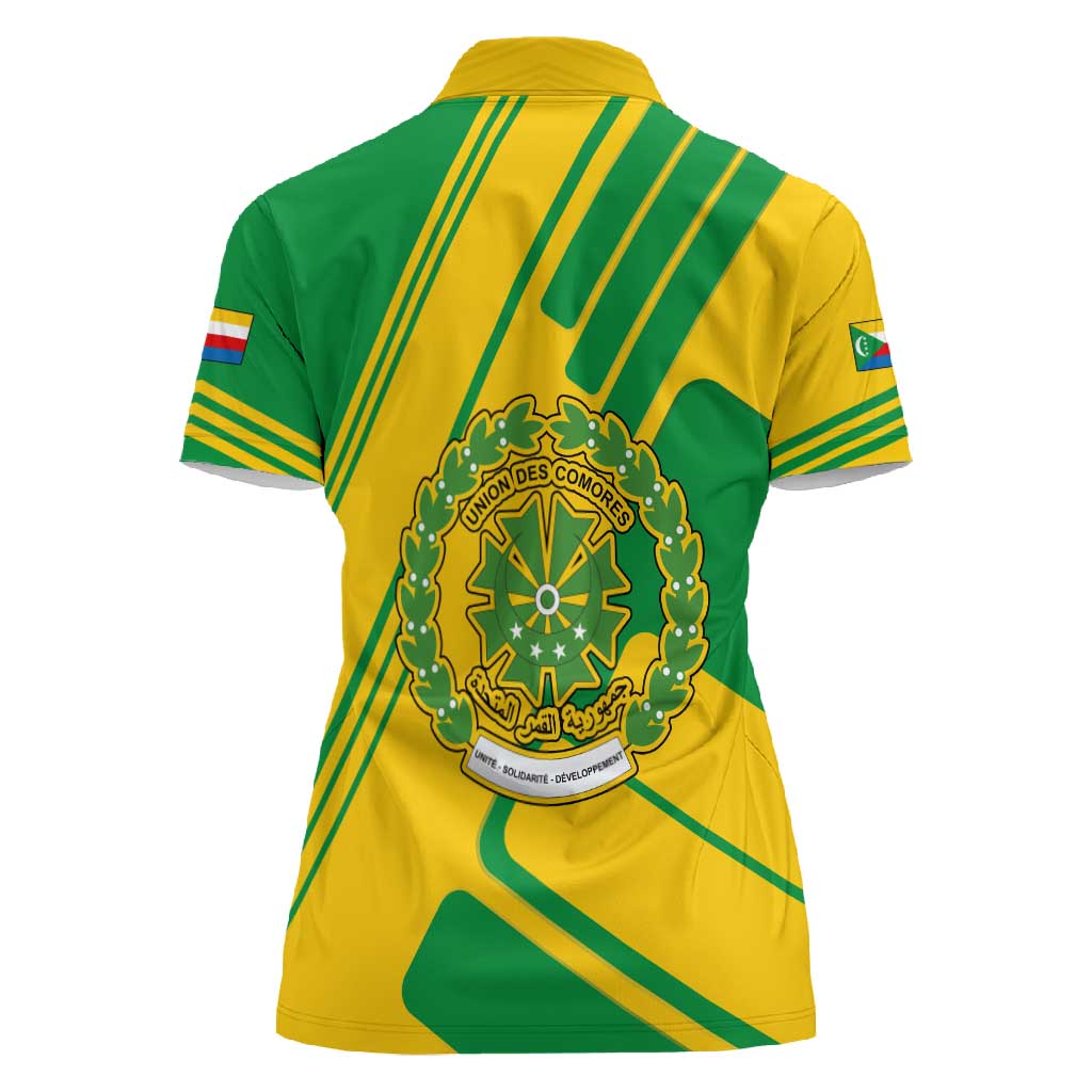 Comoros Flag Women Polo Shirt - Green and Yellow Design and National Emblem