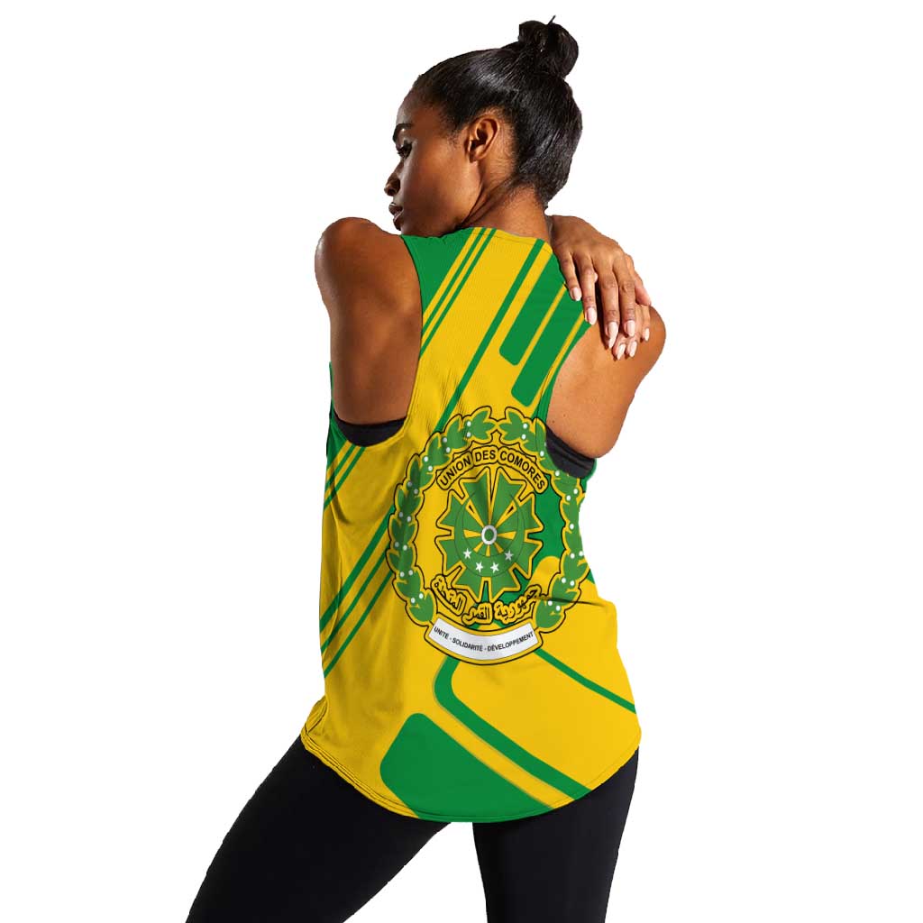 Comoros Flag Women Racerback Tank - Green and Yellow Design and National Emblem