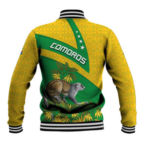 Comoros Baseball Jacket - National Flag Lemur Design and Ylang Ylang Flower Pattern