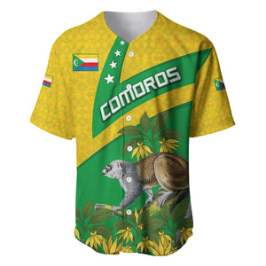 Comoros Baseball Jersey - National Flag Lemur Design and Ylang Ylang Flower Pattern