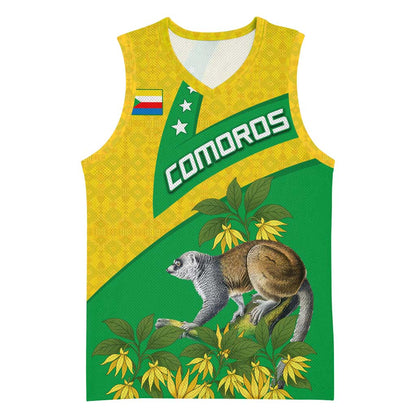Comoros Basketball Jersey - National Flag Lemur Design and Ylang Ylang Flower Pattern - African Pride