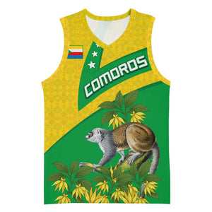 Comoros Basketball Jersey - National Flag Lemur Design and Ylang Ylang Flower Pattern TS04