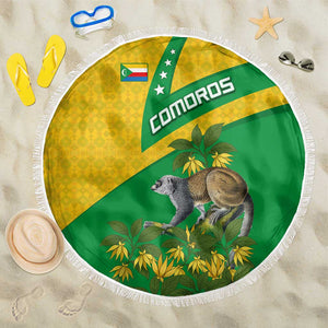 Comoros Beach Blanket - National Flag Lemur Design and Ylang Ylang Flower Pattern