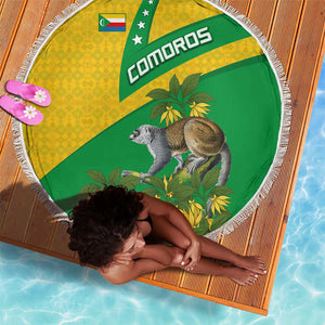 Comoros Beach Blanket - National Flag Lemur Design and Ylang Ylang Flower Pattern
