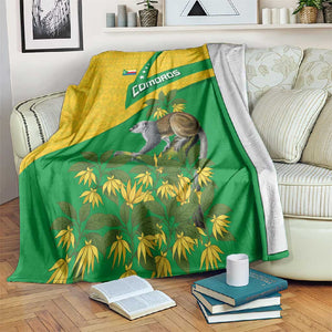 Comoros Blanket - National Flag Lemur Design and Ylang Ylang Flower Pattern