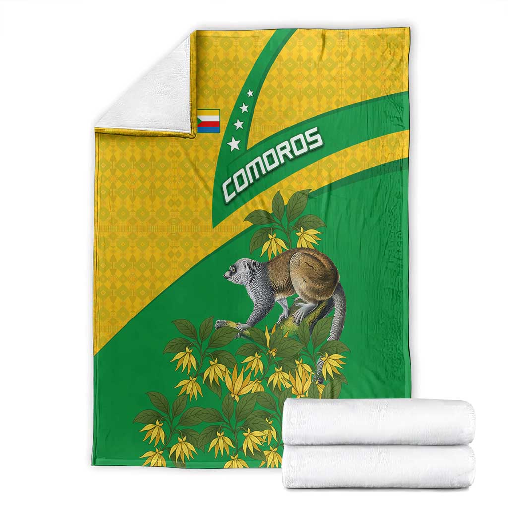 Comoros Blanket - National Flag Lemur Design and Ylang Ylang Flower Pattern