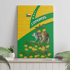 Comoros Canvas Wall Art - National Flag Lemur Design and Ylang Ylang Flower Pattern