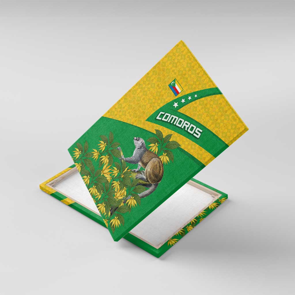 Comoros Canvas Wall Art - National Flag Lemur Design and Ylang Ylang Flower Pattern