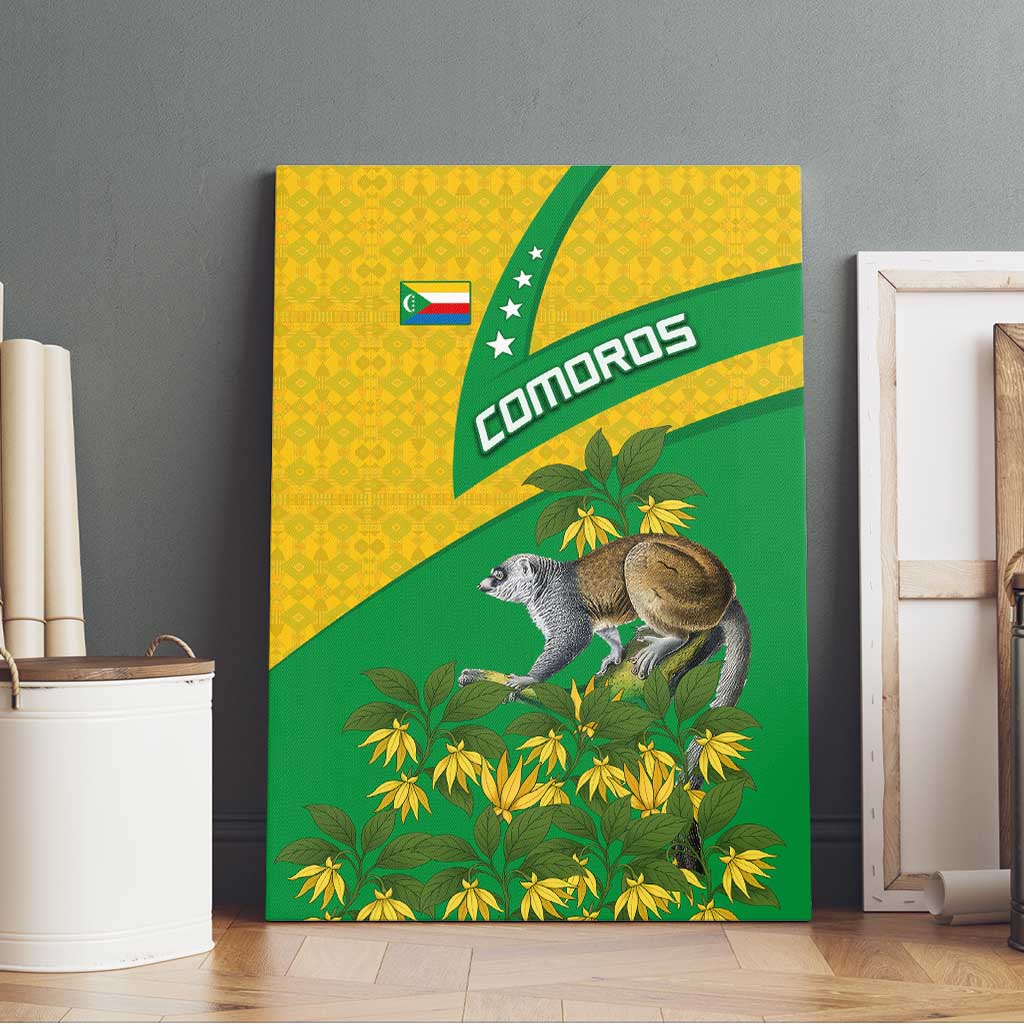 Comoros Canvas Wall Art - National Flag Lemur Design and Ylang Ylang Flower Pattern