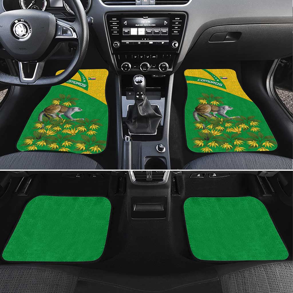 Comoros Car Mats - National Flag Lemur Design and Ylang Ylang Flower Pattern