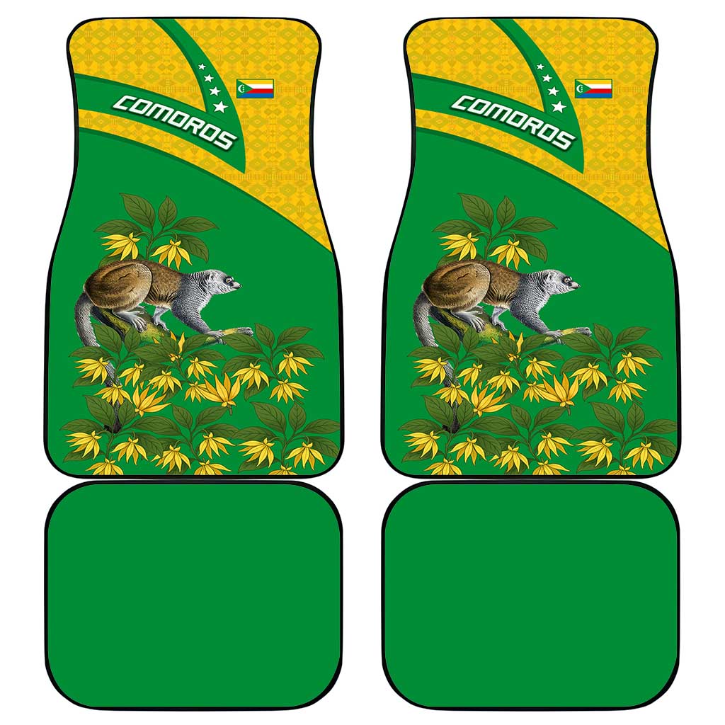 Comoros Car Mats - National Flag Lemur Design and Ylang Ylang Flower Pattern
