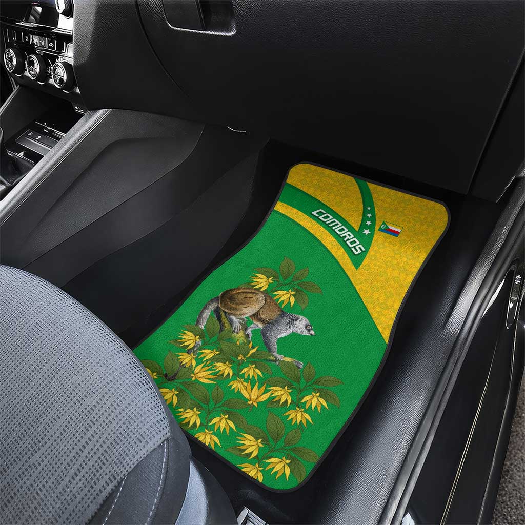 Comoros Car Mats - National Flag Lemur Design and Ylang Ylang Flower Pattern
