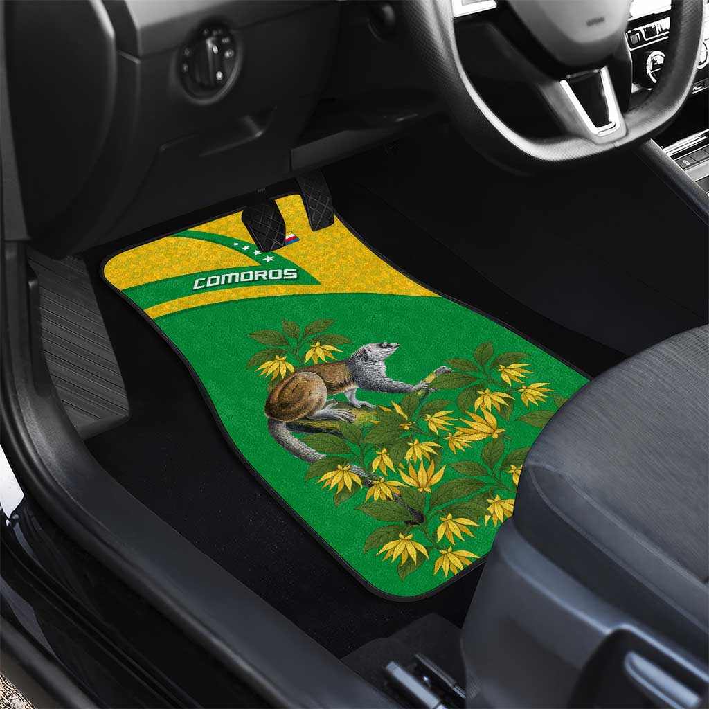 Comoros Car Mats - National Flag Lemur Design and Ylang Ylang Flower Pattern