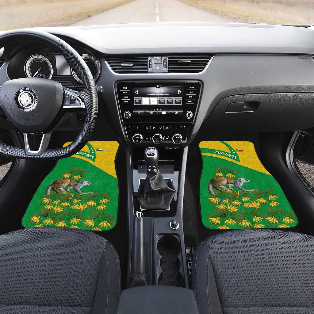 Comoros Car Mats - National Flag Lemur Design and Ylang Ylang Flower Pattern